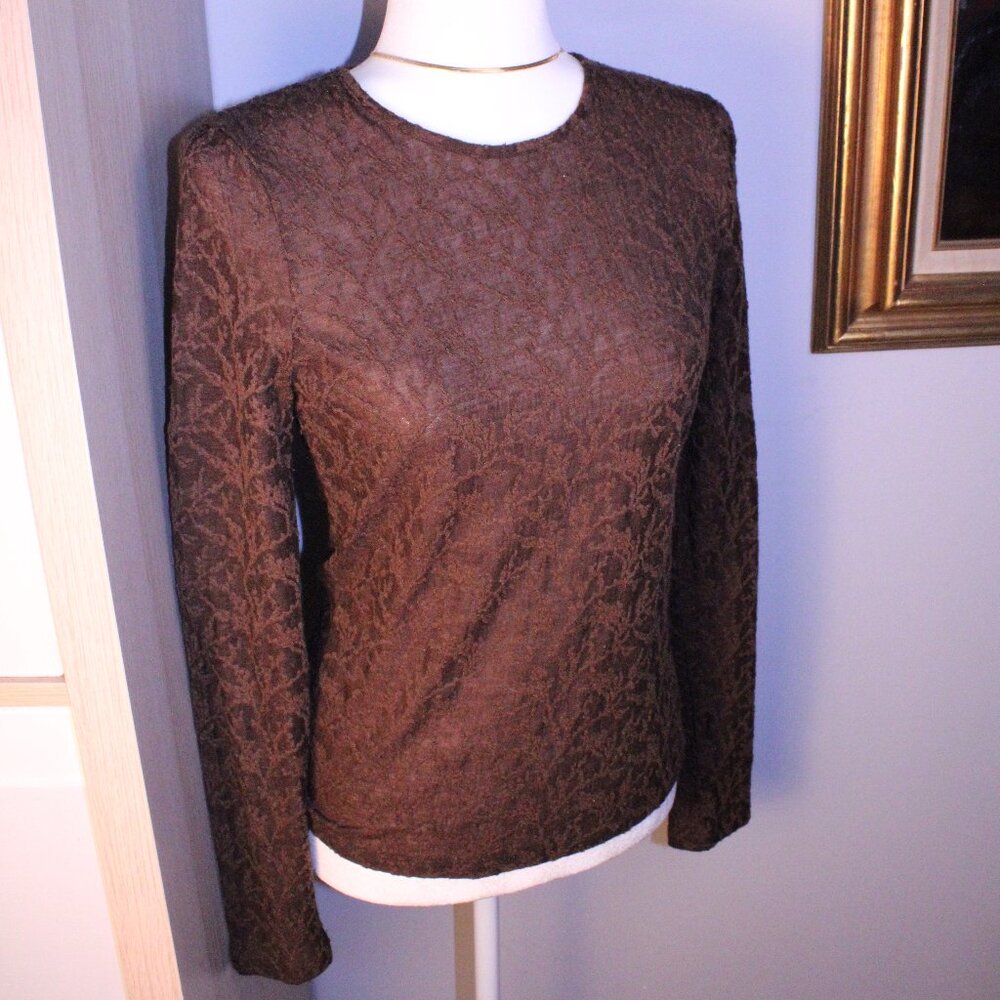 Vince - Brown Textured Knit Long Sleeve Top (Wool Blend) - Size S Small